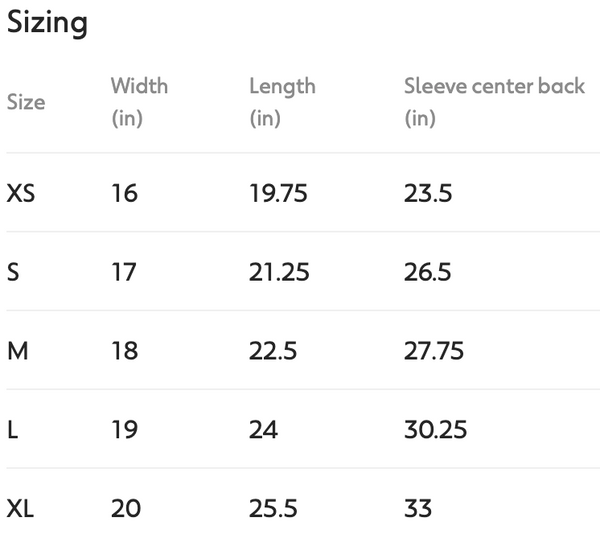 Size chart