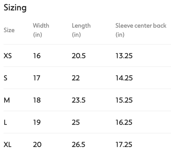 Size chart