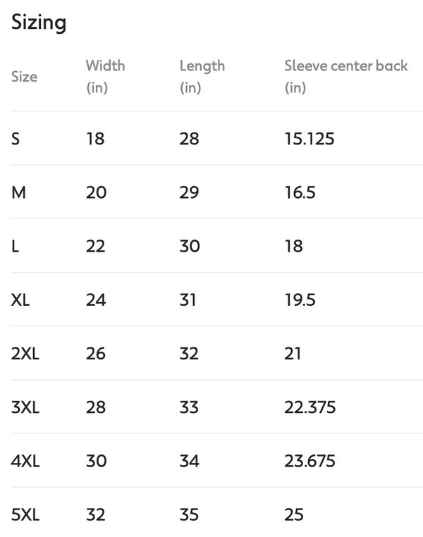Size chart