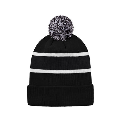 Custom Striped Knit Cuff Toque with Pom-Pom
