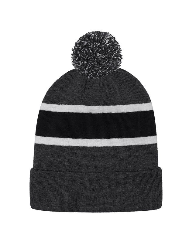 Custom Striped Knit Cuff Toque with Pom-Pom