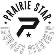 Black and white logo of Prairie Star Athletic Apparel with a large 'P' in the center.