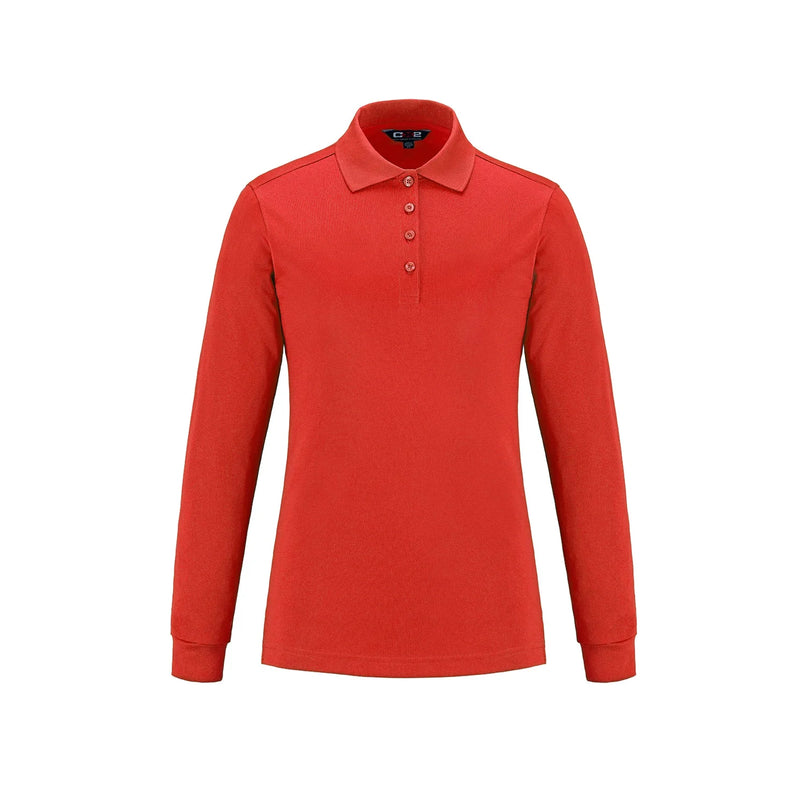 Custom Long Sleeve Pique Mesh Polo - Ladies